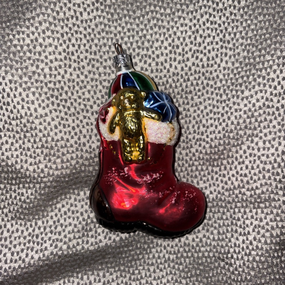Vintage Christmas Filled Stocking Red Glass Tree Ornament Germany